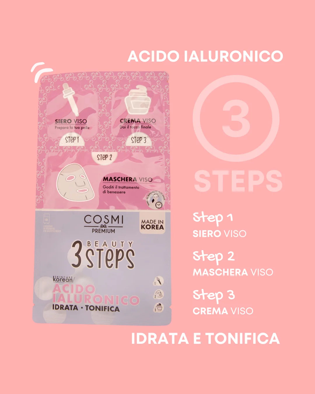 SKINCARE KOREAN EN BELLEZA EN 3 PASOS ACIDO HIALURONICO DE COSMI PREMIUM